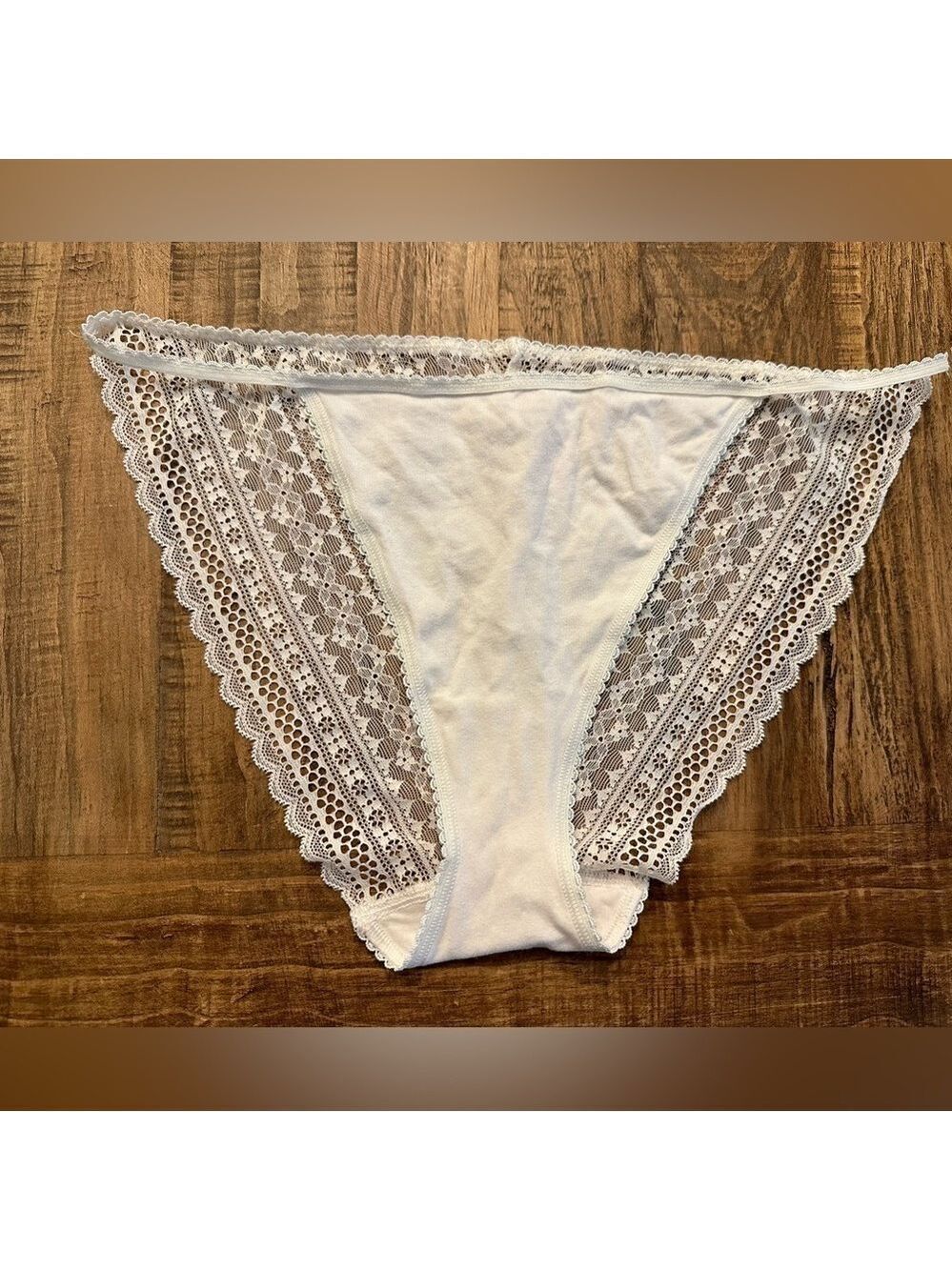 Victoria’s Secret XL Cream String Bikini Panty Cotton front & Lacey back NWOT